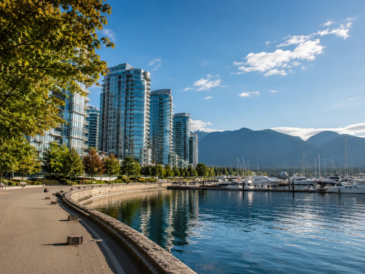 Coal Harbour seawall, marina, and waterfront towers